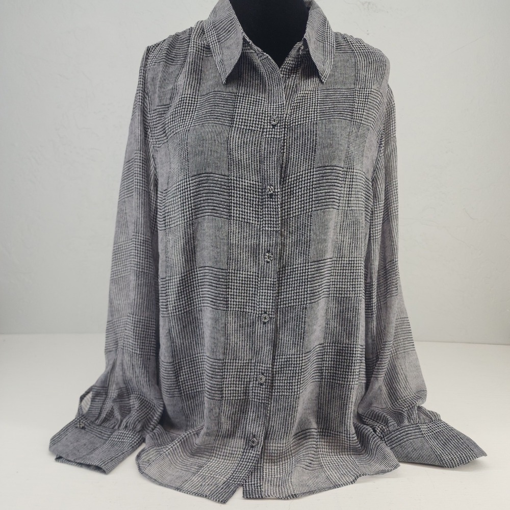 NWT‎ White House Black Market Large | Glen Plaid Sheer Button Down Blouse